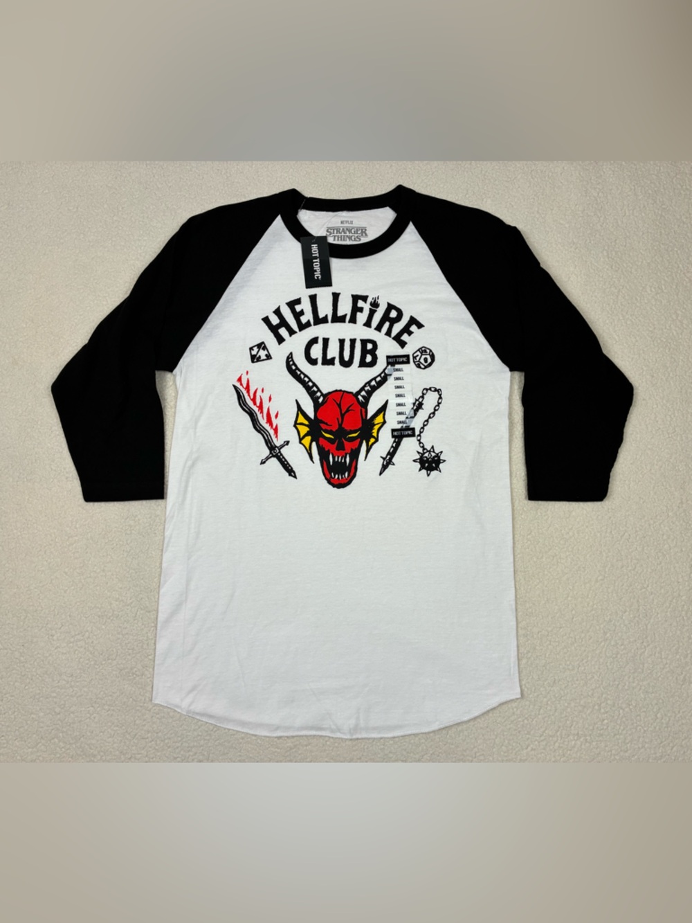NWT Hot Topic Stranger Things Hellfire Club Baseball T Shirt Men's Small